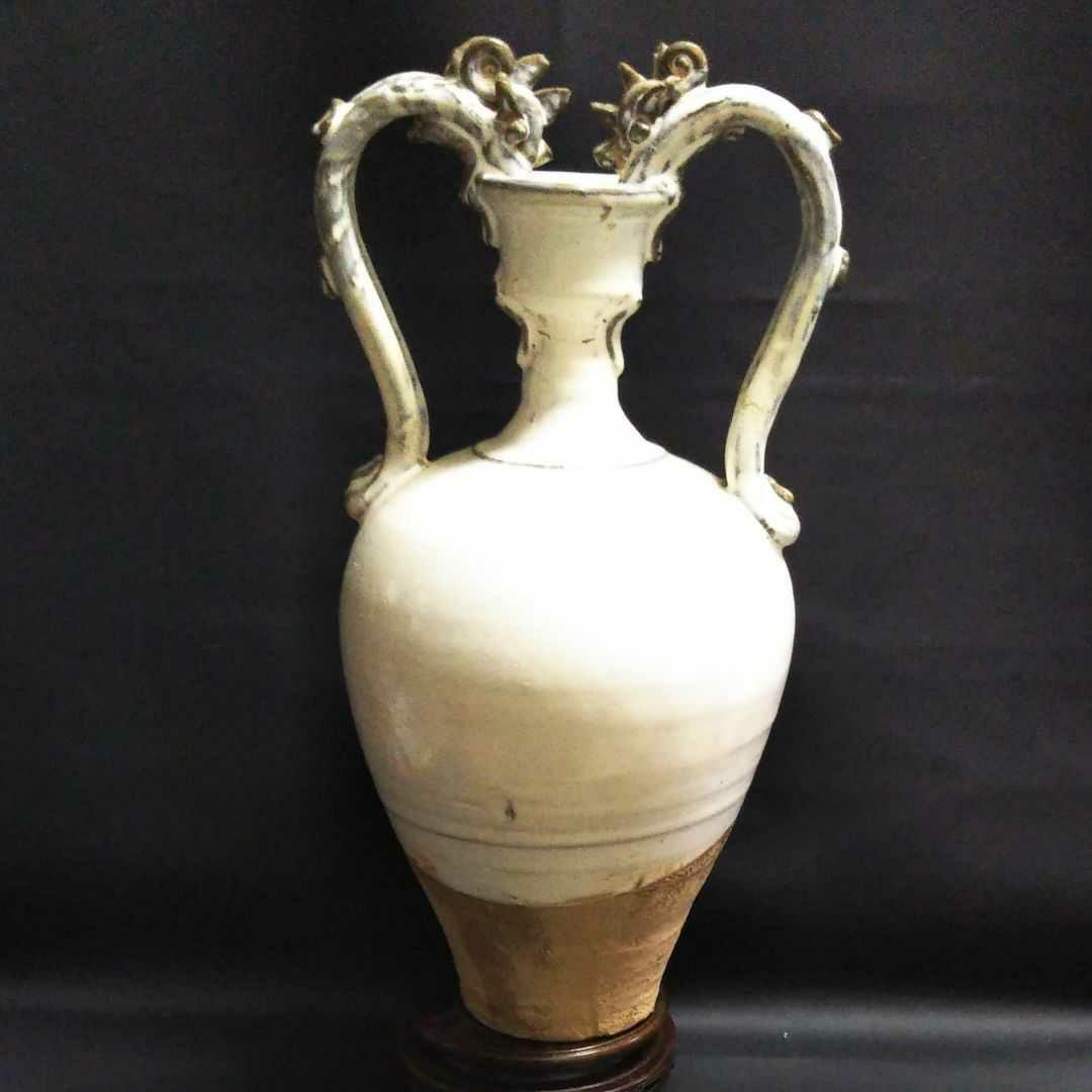 ※中国古美術/唐白磁隻龍耳瓶/唐代/