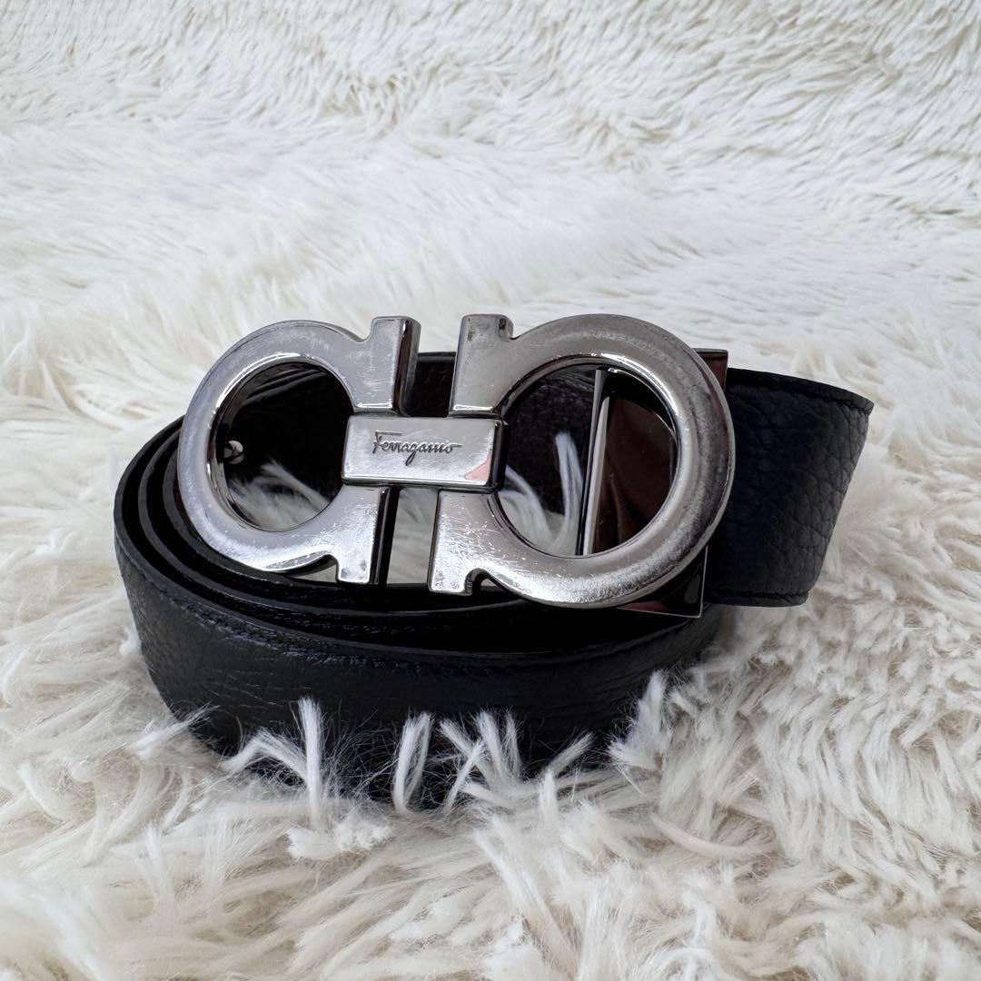 フェラガモ ダブルガンチーニ ベルト シルバー ビッグバックル リバーシブル