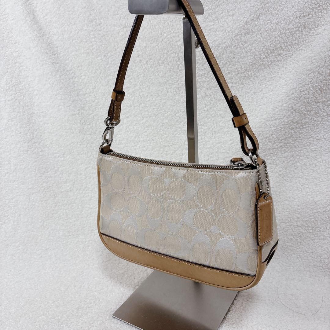 【良品】COACH アクセサリーポーチ シグネチャー　ベージュ