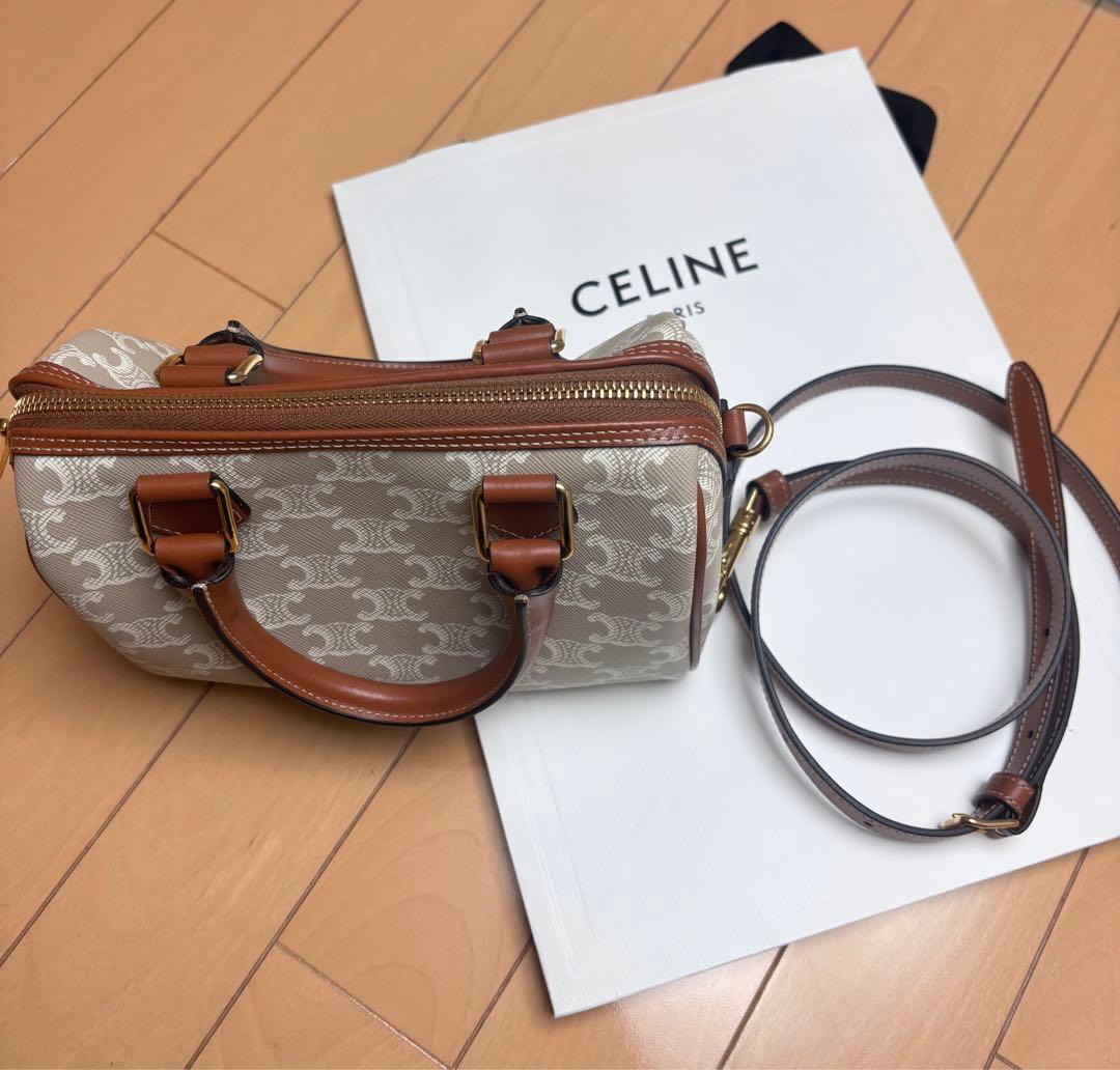 CELINE トリオンフ ボストン グレージュ CELINE】セリーヌ トリオンフキャンバス スモールボストン (CELINE