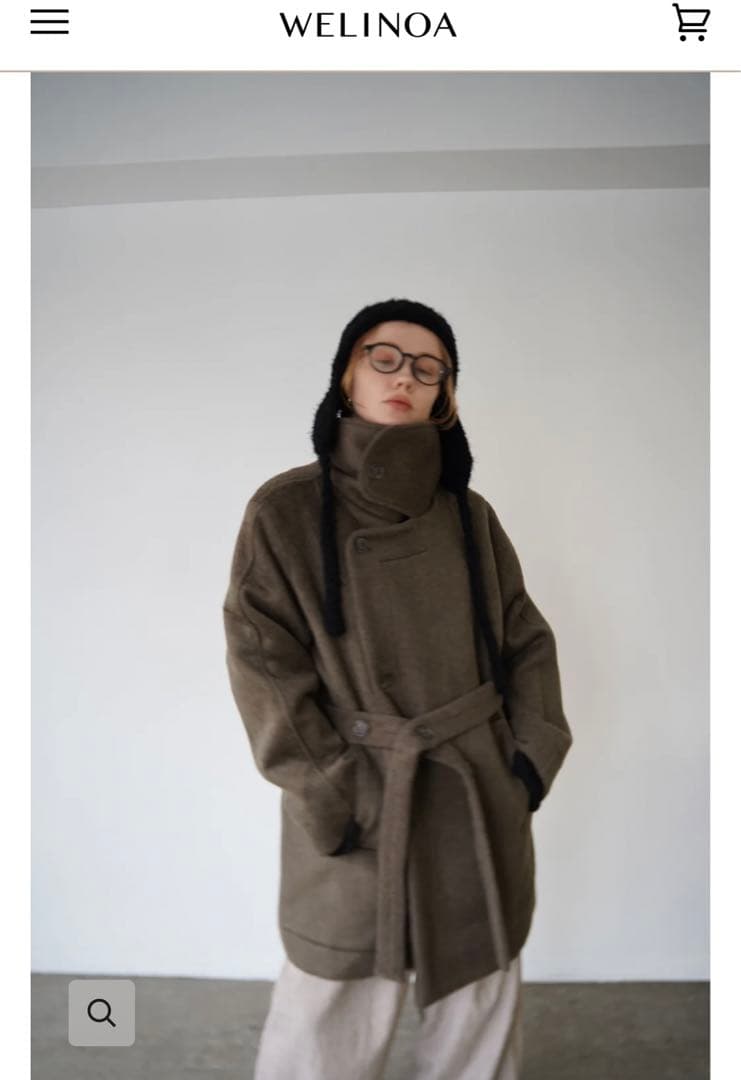 WELINOAスタンドカラーミディウールコート(チャコールカーキ) アー・ヴェ・ヴェ a.v.v スタンドカラーミディコート （カーキ） -靴