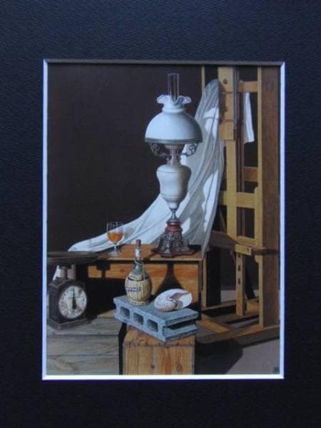 松崎良夫、ランプのある静物、希少額装用画集、新品額装付