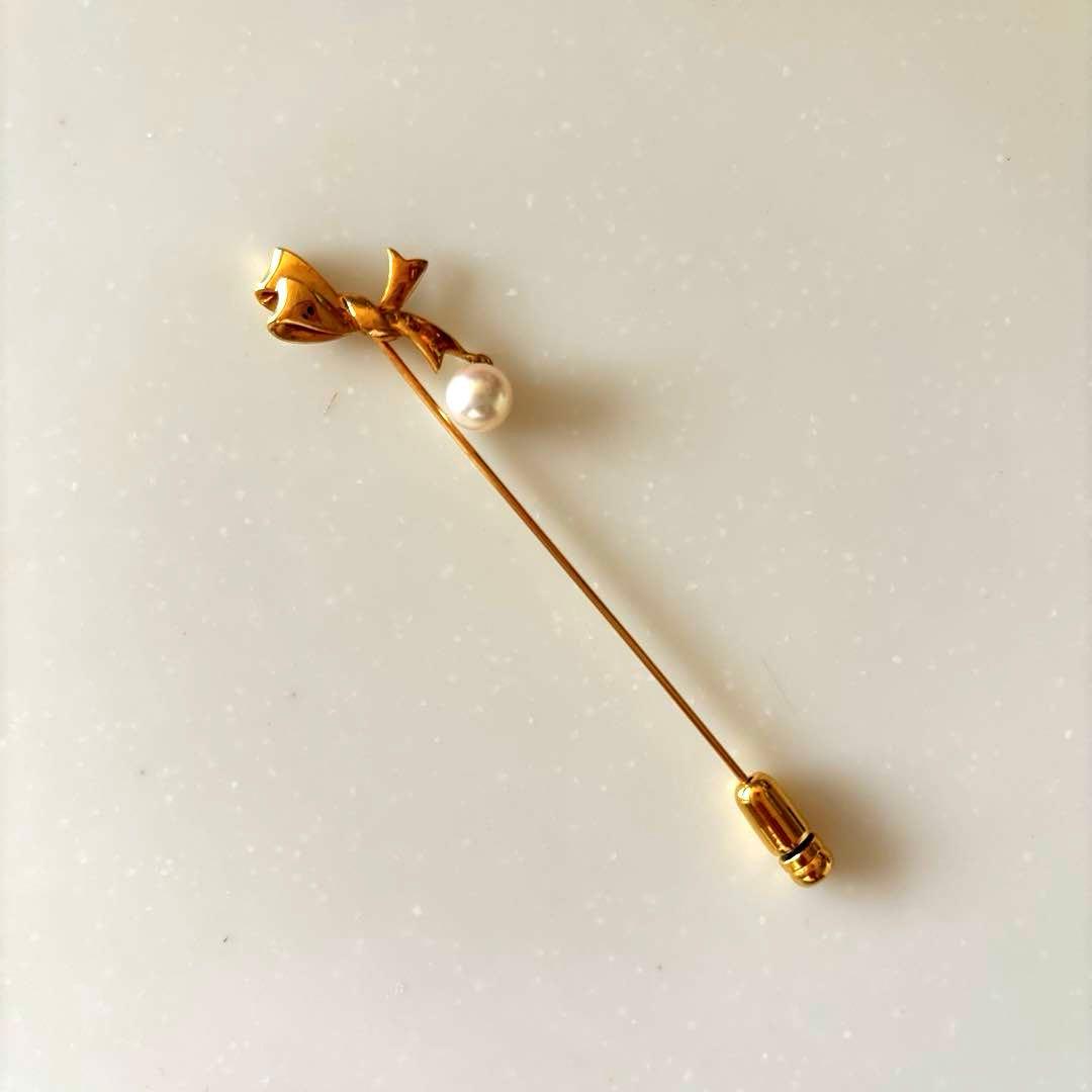 ミキモト リボンモチーフ パール ブローチ K18