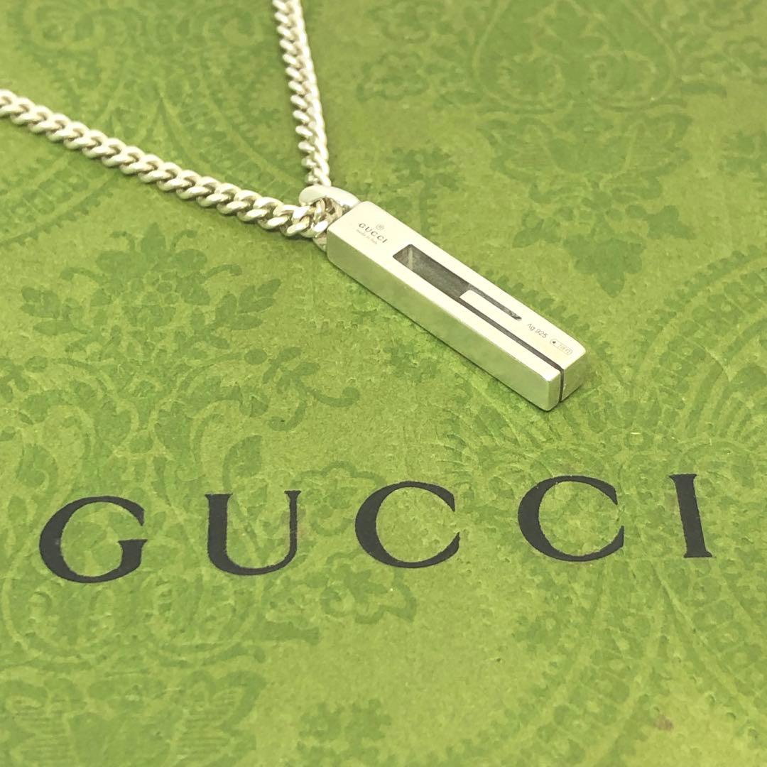 美品‼︎グッチ GUCCI ネックレス カットアウト　スクエア Gモチーフ 925 グッチ GUCCI カットアウトGバー ネックレス （シルバー