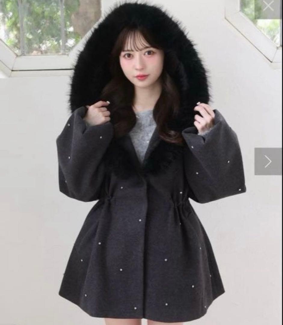 ナイスクラップ♡フードフェイクファービジューミドルコート フードフェイクファービジューミドルコート｜ルミネのファッション通販