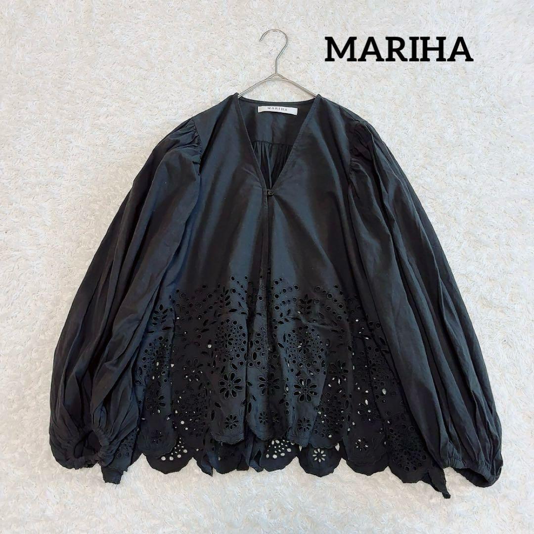 美品✨マリハ 春の訪れのブラウス 別注 ボリュームスリーブ 黒 綿 36