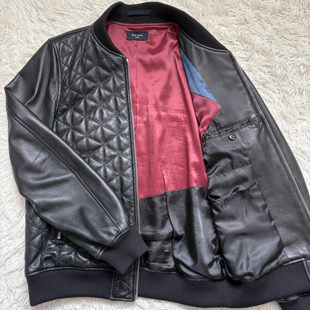 希少　XL 大きいサイズ　ポールスミスジーンズ　キルティングレザージャケット　黒