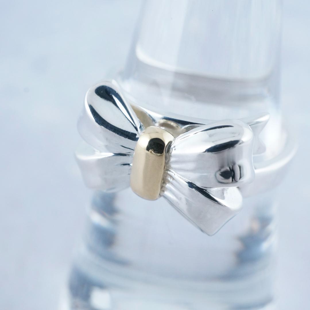 新品仕上 ティファニー SV925×18K 750リボン リング 13号