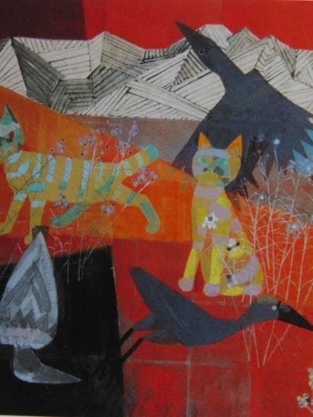 堀 文子、楽しい仲間、希少な額装用画集より、新品高級額、額装付