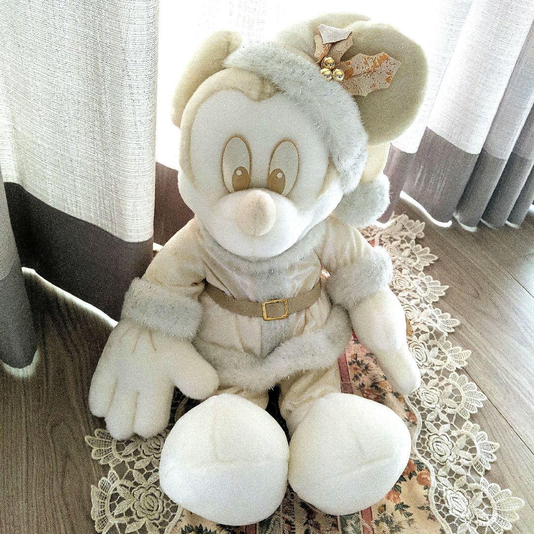 タグ付レトロ ディズニー ホワイトミッキー クリスマス ぬいぐるみ