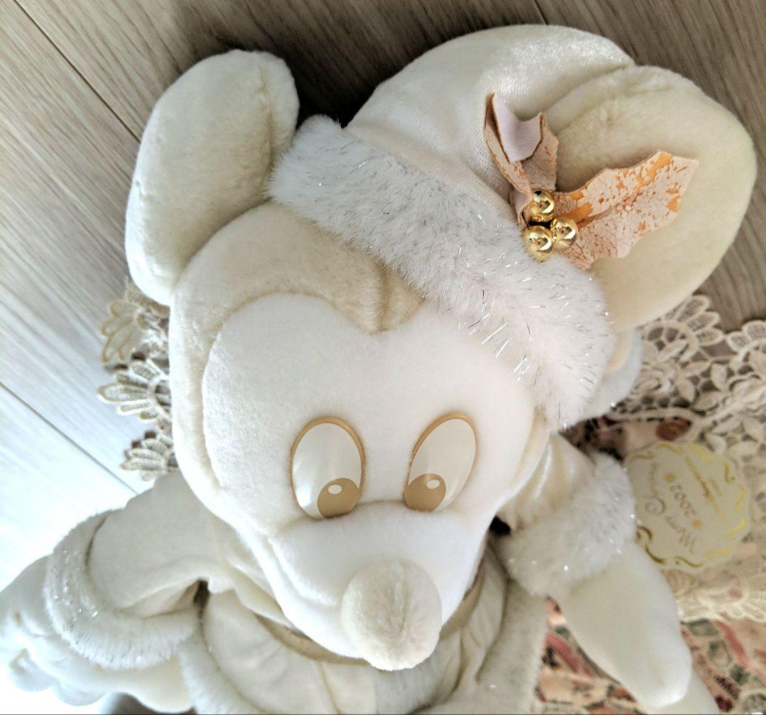 タグ付レトロ ディズニー ホワイトミッキー クリスマス ぬいぐるみ