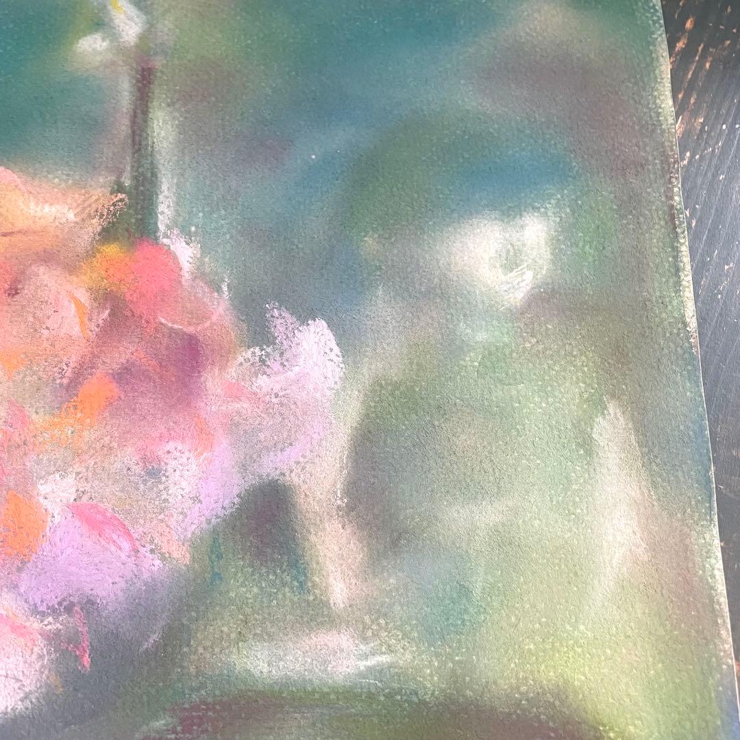 パステル画/癒し/ヒーリング/バイオリンと人形/花