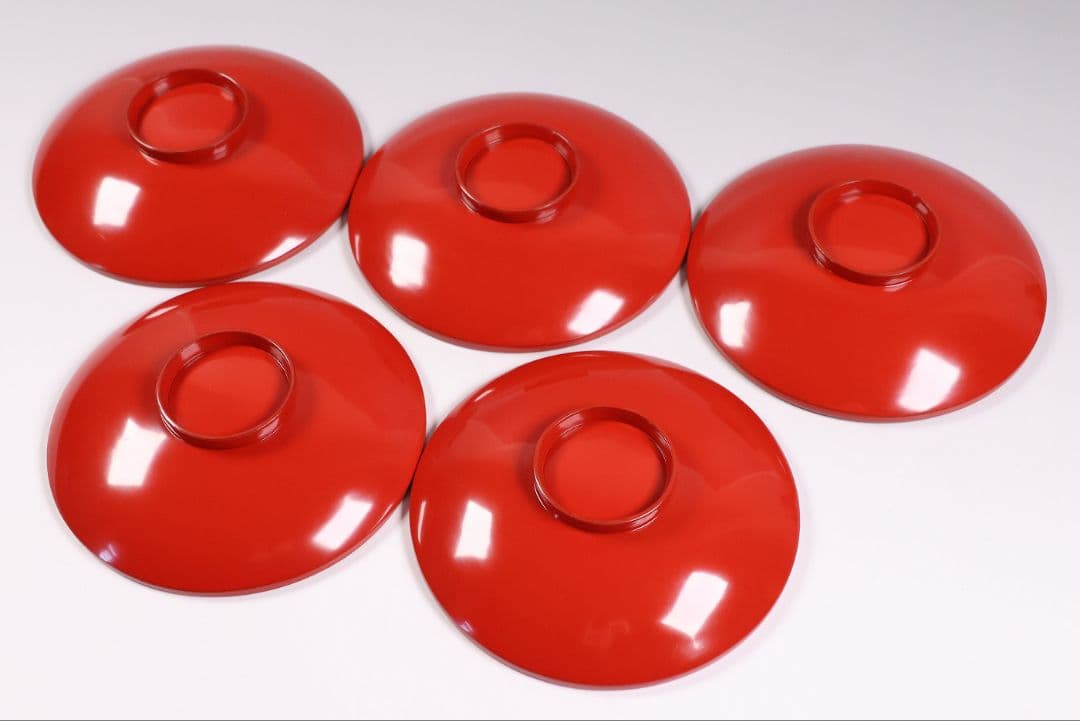 CM374】時代木製漆器 光琳写 金蒔絵 群鶴図 朱塗 引盃 五客 小皿 杯