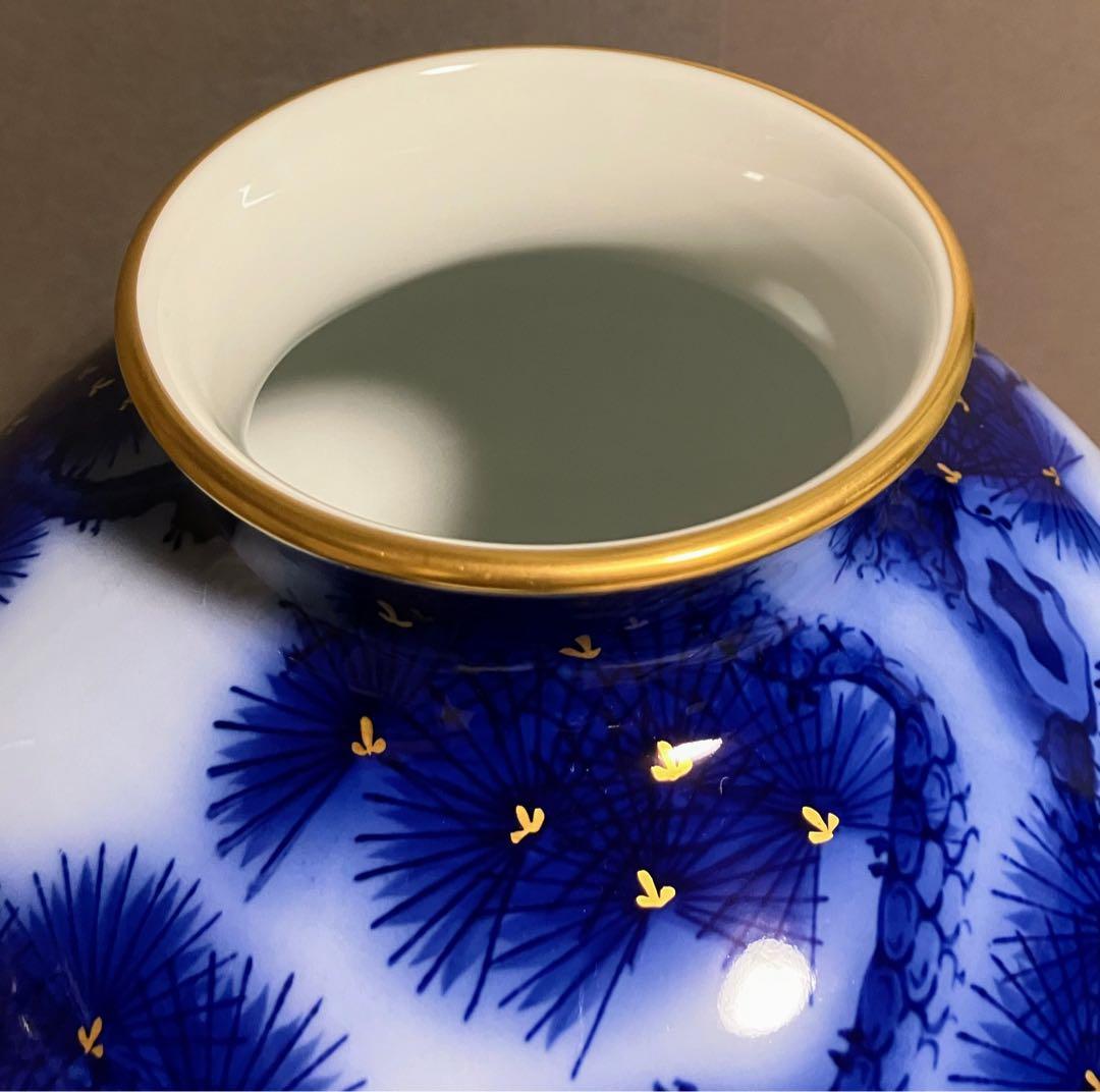 香蘭社 染錦模様 老松紋 花瓶 瑠璃色 金彩 - メルカリ