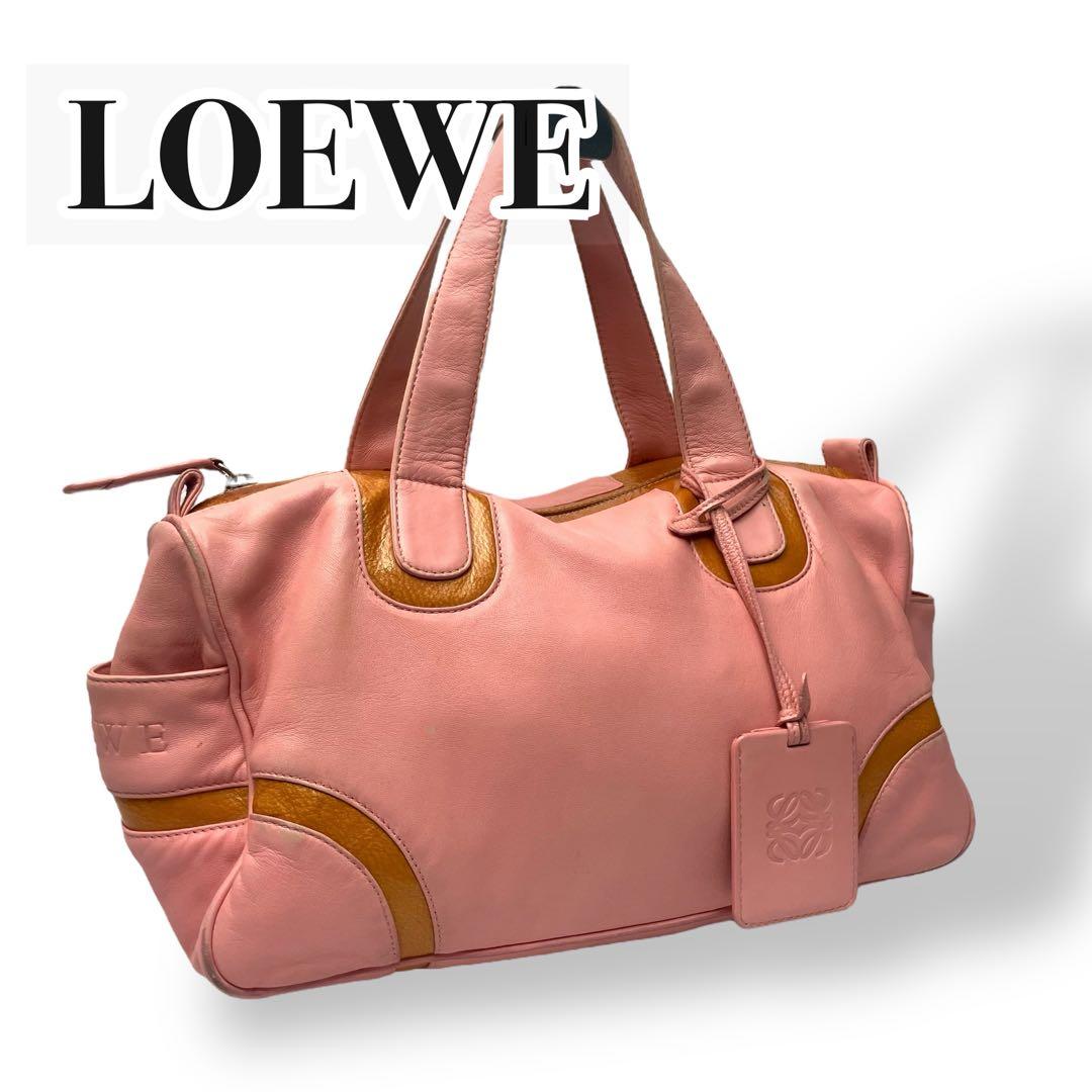 LOEWE ロエベ　ミニボストンバッグ　シープスキン　ピンク　アナグラムチャーム
