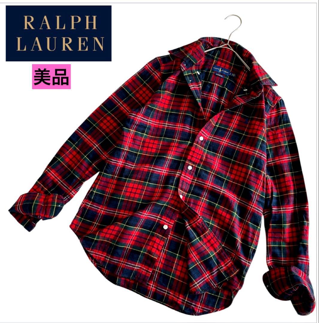 美品　ラルフローレン　S ネルシャツ　タータンチェック　ポニー刺繍　レッド系