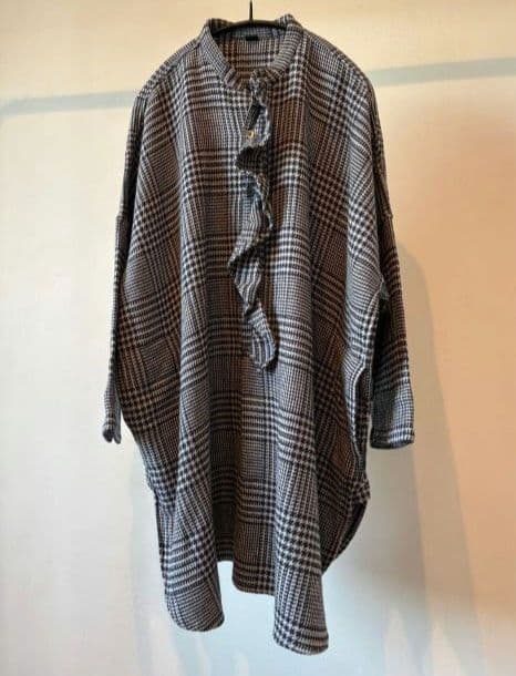 45R フリルが可愛いチェック柄シャツ オーバーサイズ