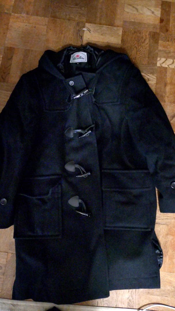 千葉英和　黒 フード付き ダッフルコートSサイズ