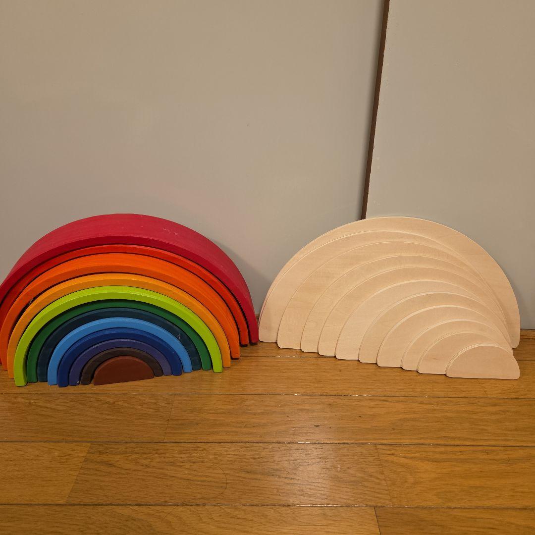 知育玩具　アーチレインボー 原色　虹.半円盤セット　木のおもちゃ