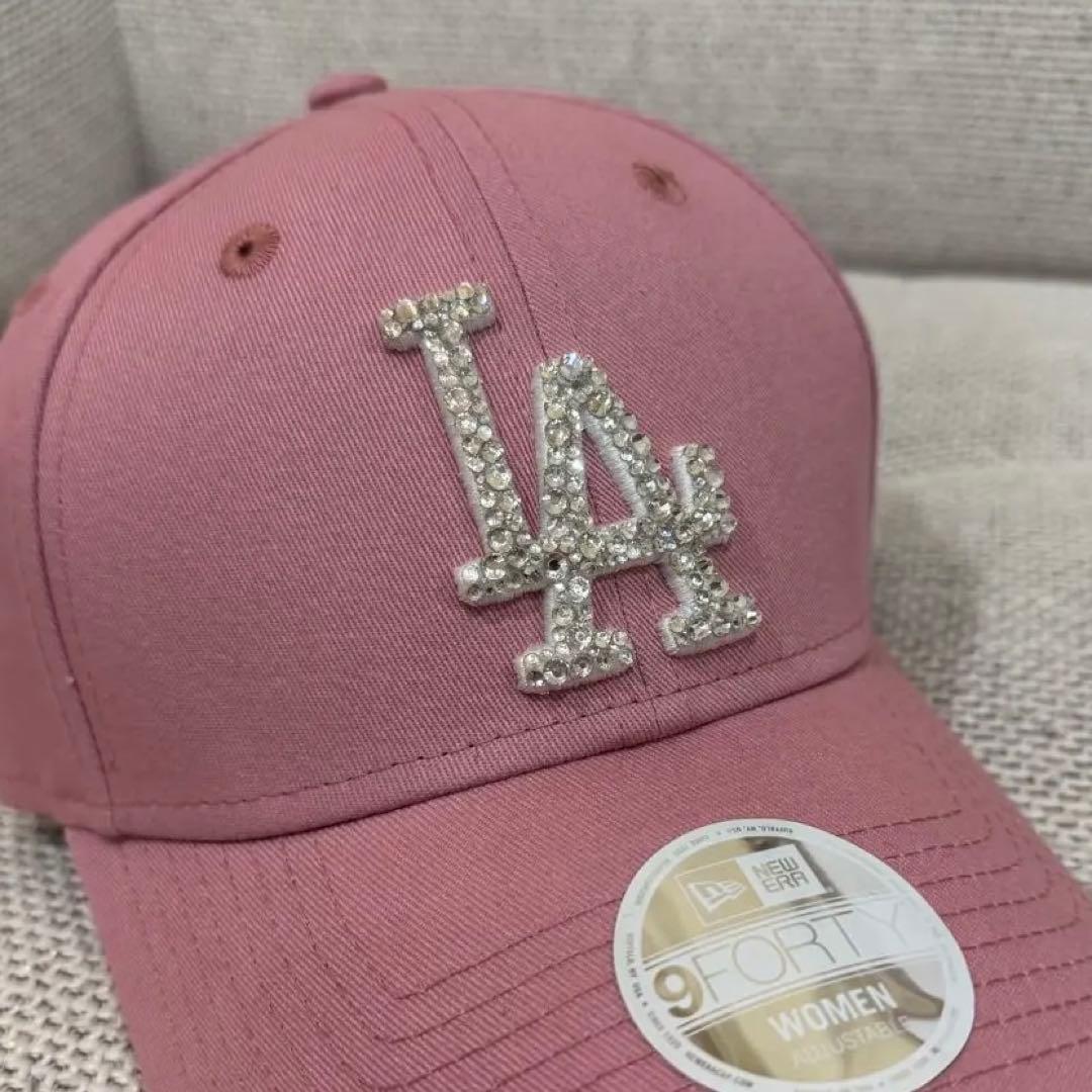 Peach様 ニューエラ キャップ コーラルピンク ストーン デコ