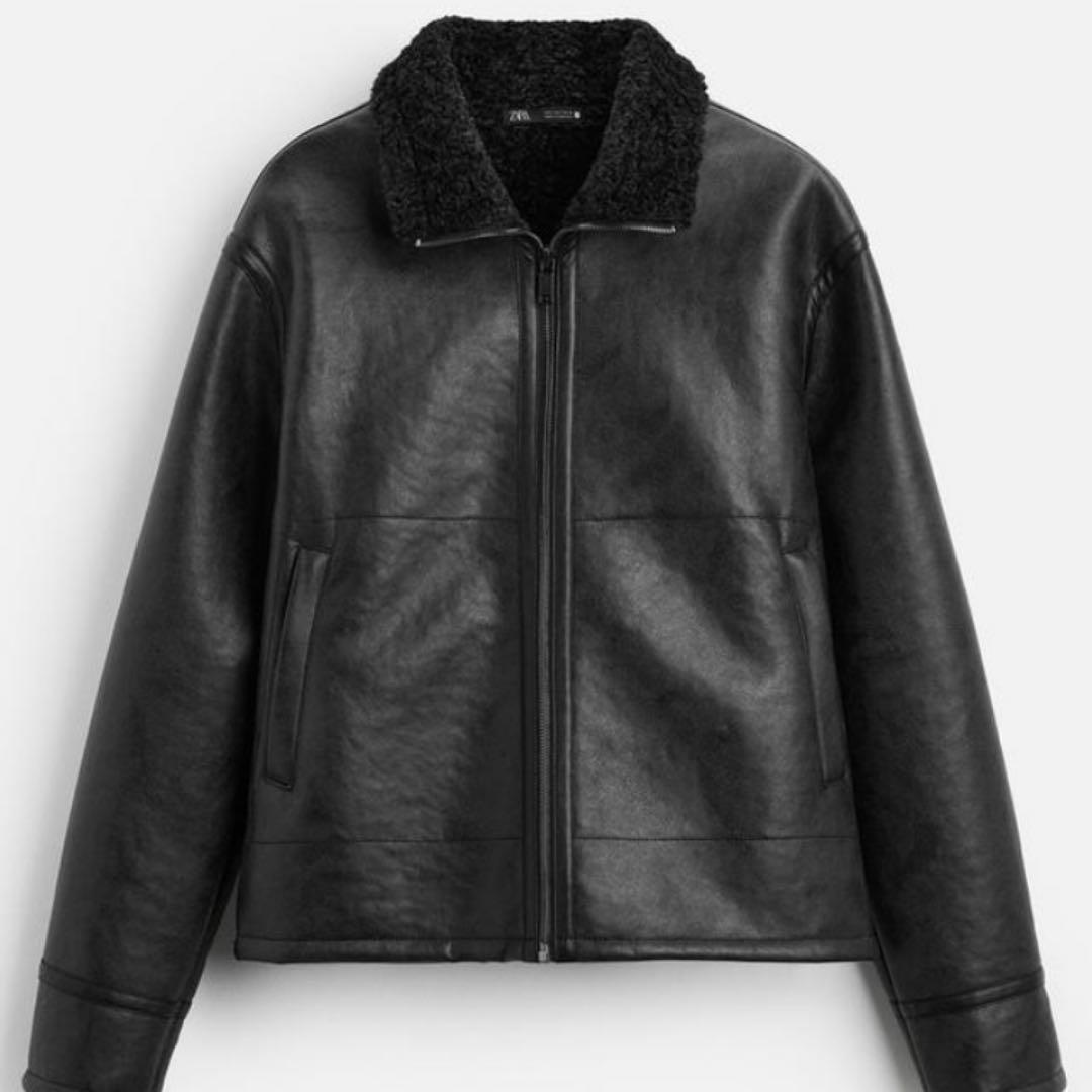 ZARA ダブルフェイス フェイクレザージャケット メンズL 黒 新品未使用