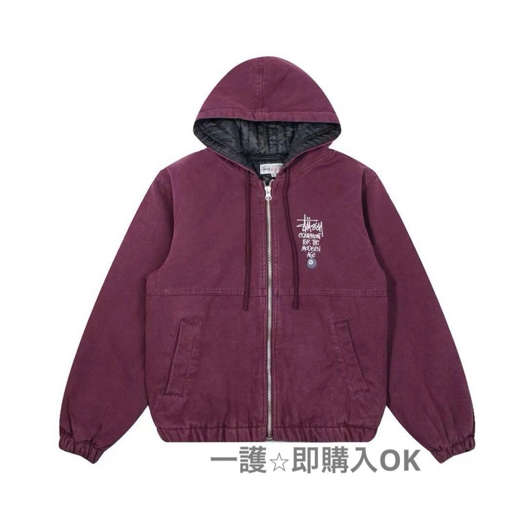 Stussy フード付き バーガンディ ジャケット