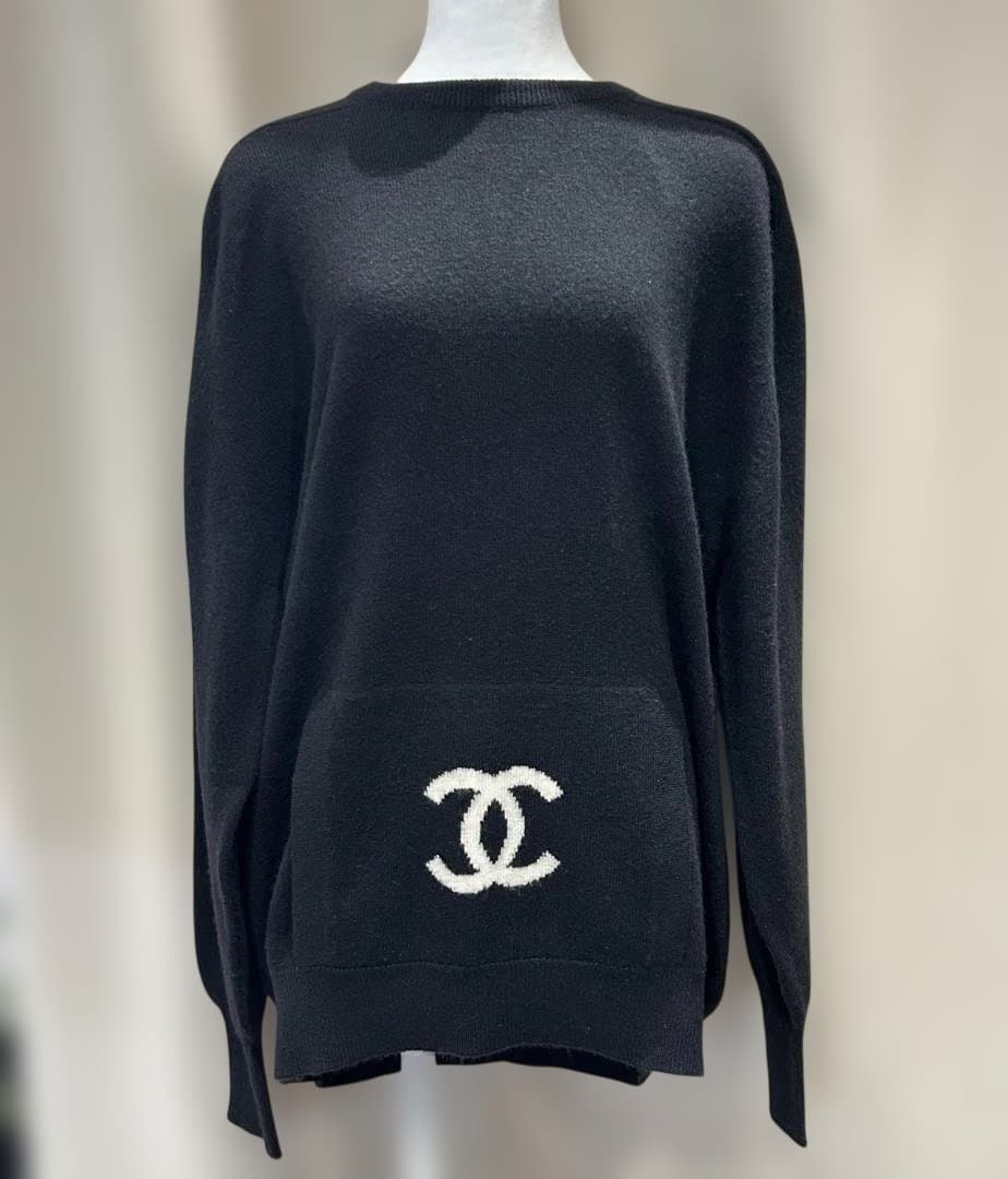 CANEL　シャネル　カンガルーニット　カシミアセーター　ココマーク　長袖　黒