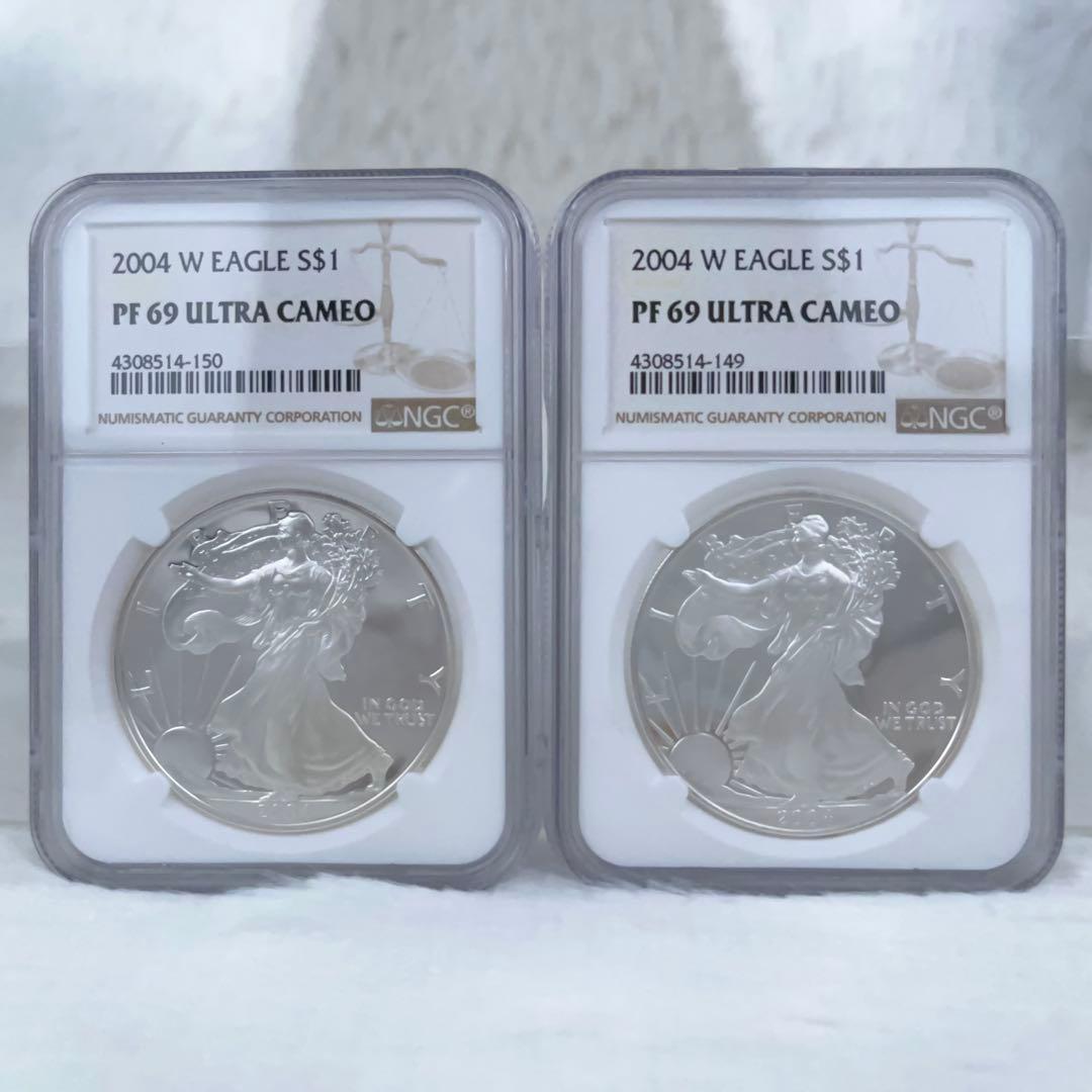 【至高の鏡面】イーグル銀貨 2004年 プルーフ 2枚セット NGC PF69 楽天市場】2004-W プルーフ アメリカン シルバー イーグル PF-69 NGC
