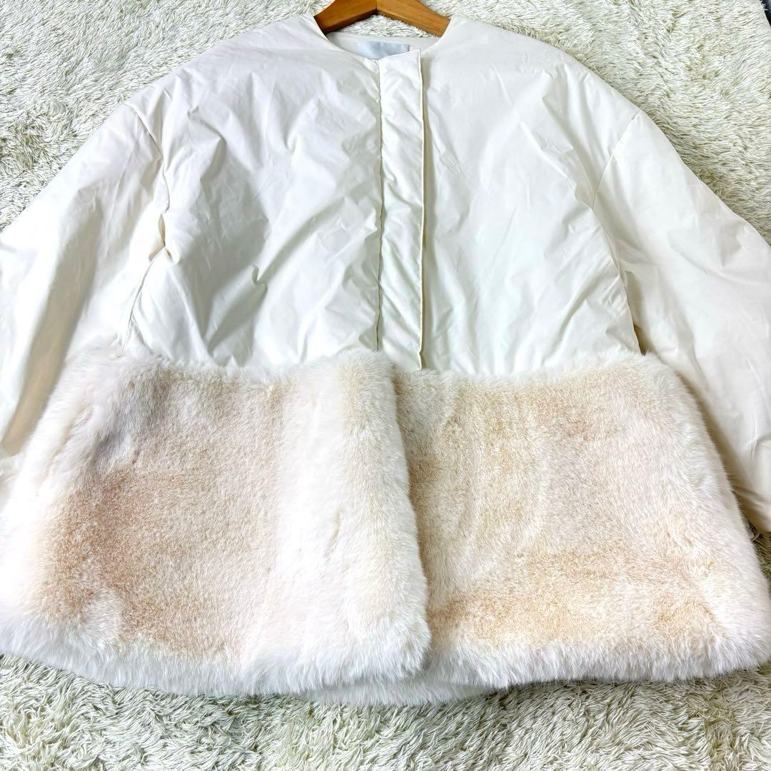 セルフォード ファードッキングコート 白 袖ジップにてカットフレア