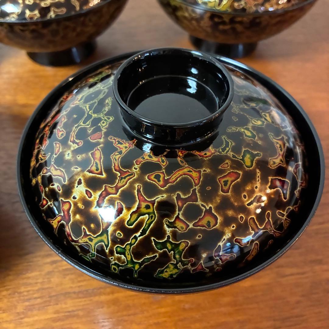 未使用品 会津塗 漆塗 お吸物椀 会津虫喰 玉虫色 5点セット 伝統工芸品