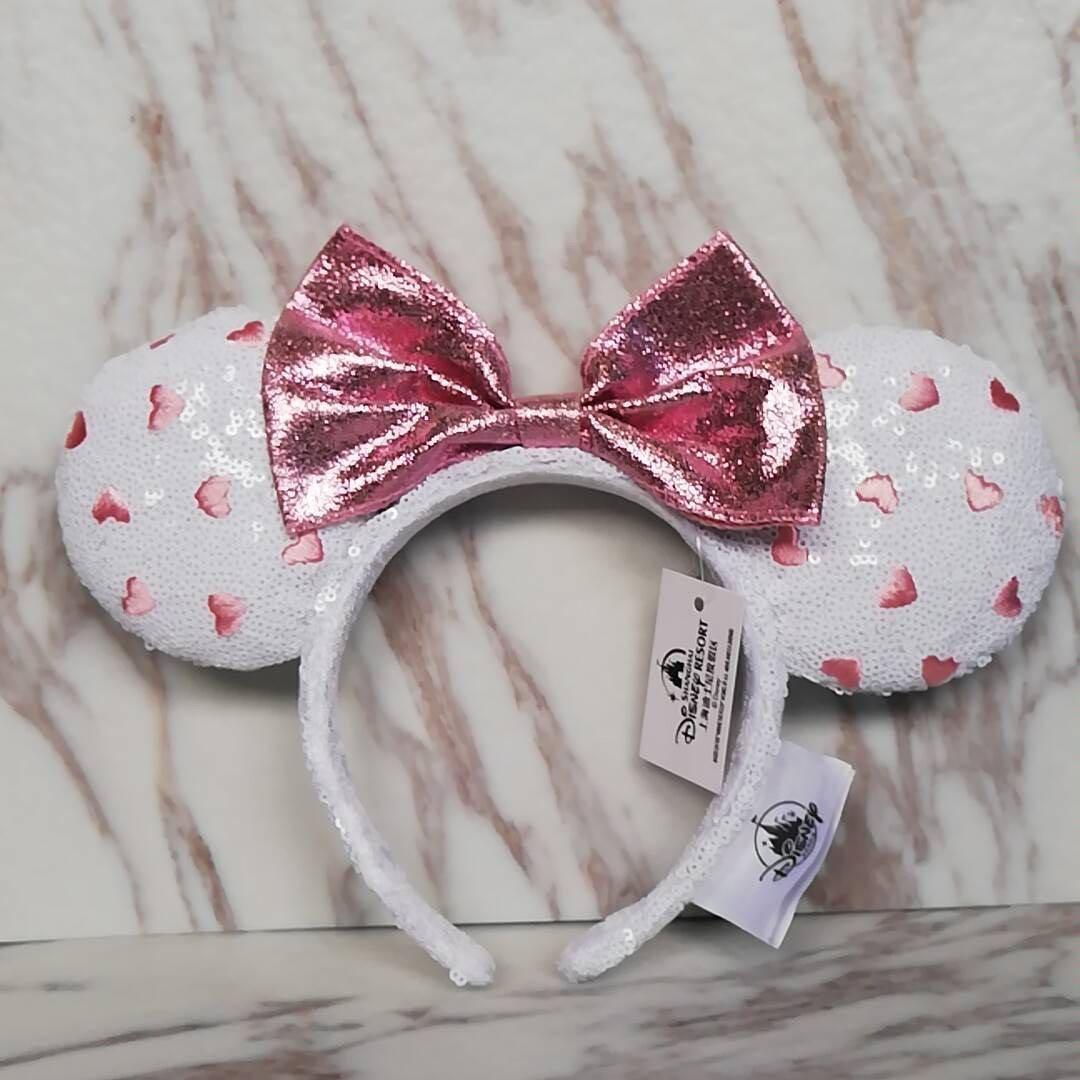 ミニー スパンコール ピンク ハート 白 ディズニー カチューシャ qxl