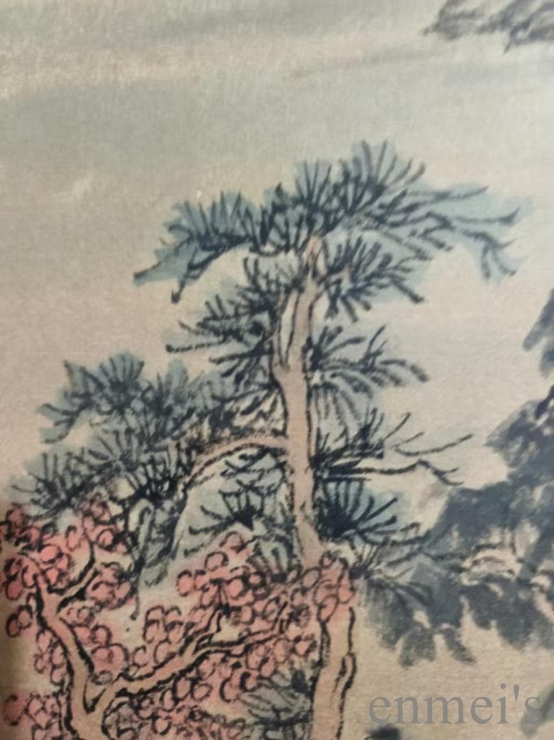 中国古美術【王時敏款 山水図 手描】古書画 正統派 三尺水墨画 掛軸 文