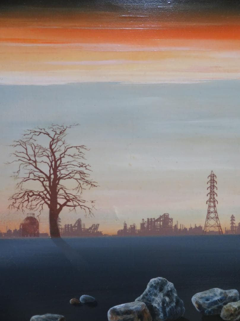 出口修　「夕ぐれと石」　油彩F6号　リアリズム　ローマ法皇絵画献納画家　１枚の繪