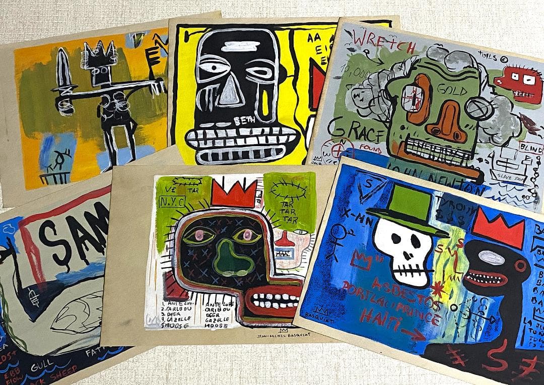 【まとめ売り6枚】模写 肉筆 サインあり ジャン・ミシェル・バスキア 油彩