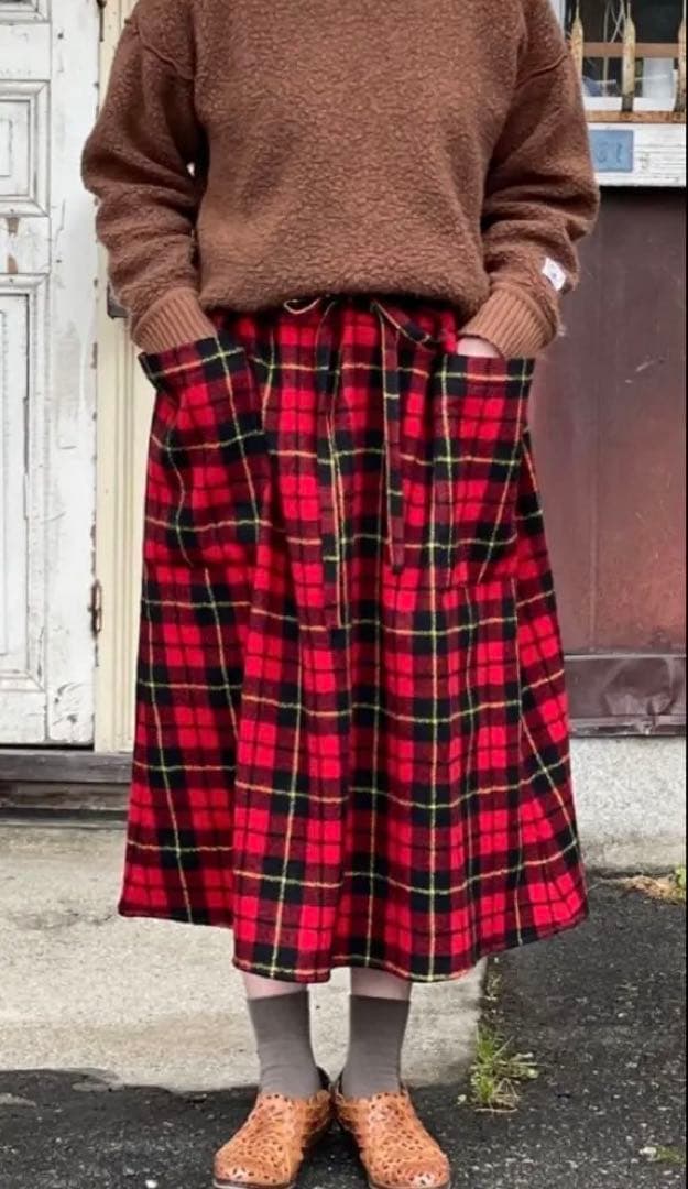 新品オールドマンズテーラー　ウールタータンチェック　ストリングスカート　ウォレス