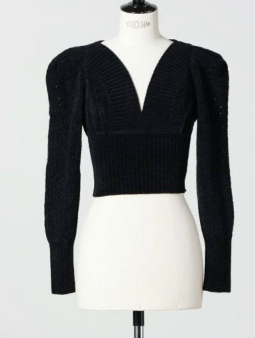 FETICO ブラック Vネック パフスリーブ ニット