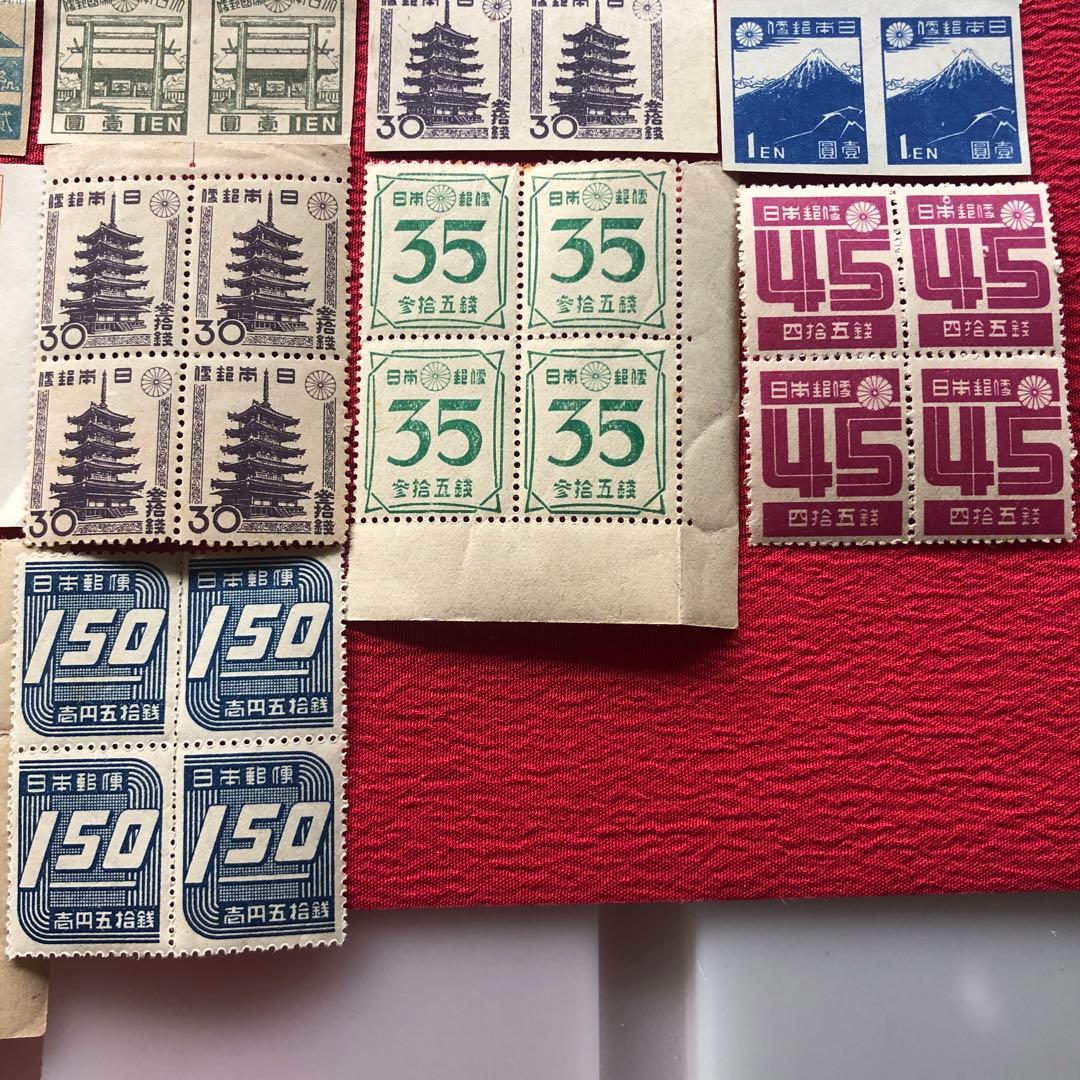 昭和12年〜26年銭単位昭和切手、新昭和切手の銭単位切手28種×4枚田型