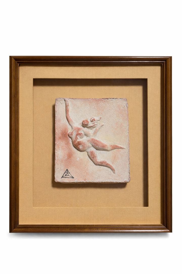 陶板レリーフ 女性像 額装 木内克作 作 箱書あり 美術