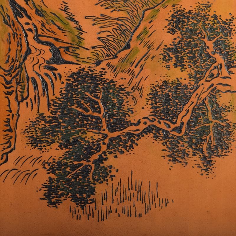 中国 彩色木彫 漢詩鹿虎獅子馬刻 屏風 衝立 D R8122