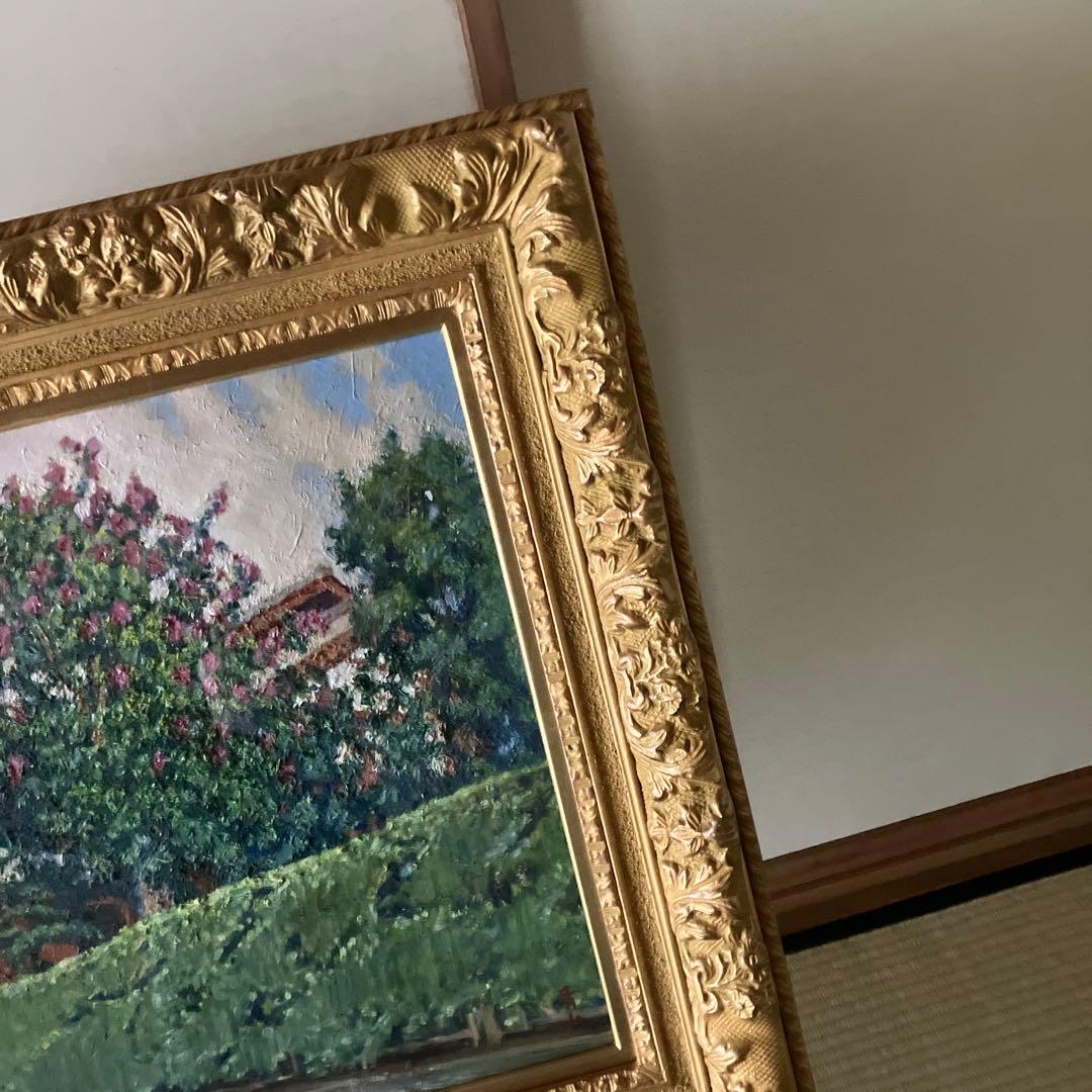 青山兵吉　油彩　前庭　紅き花高々と