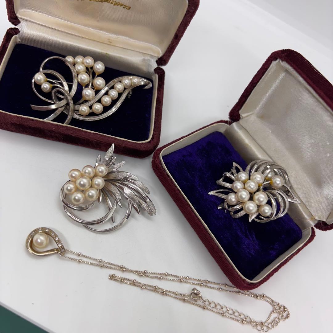 052904 シルバー　本真珠　ブローチ　ネックレス　セット