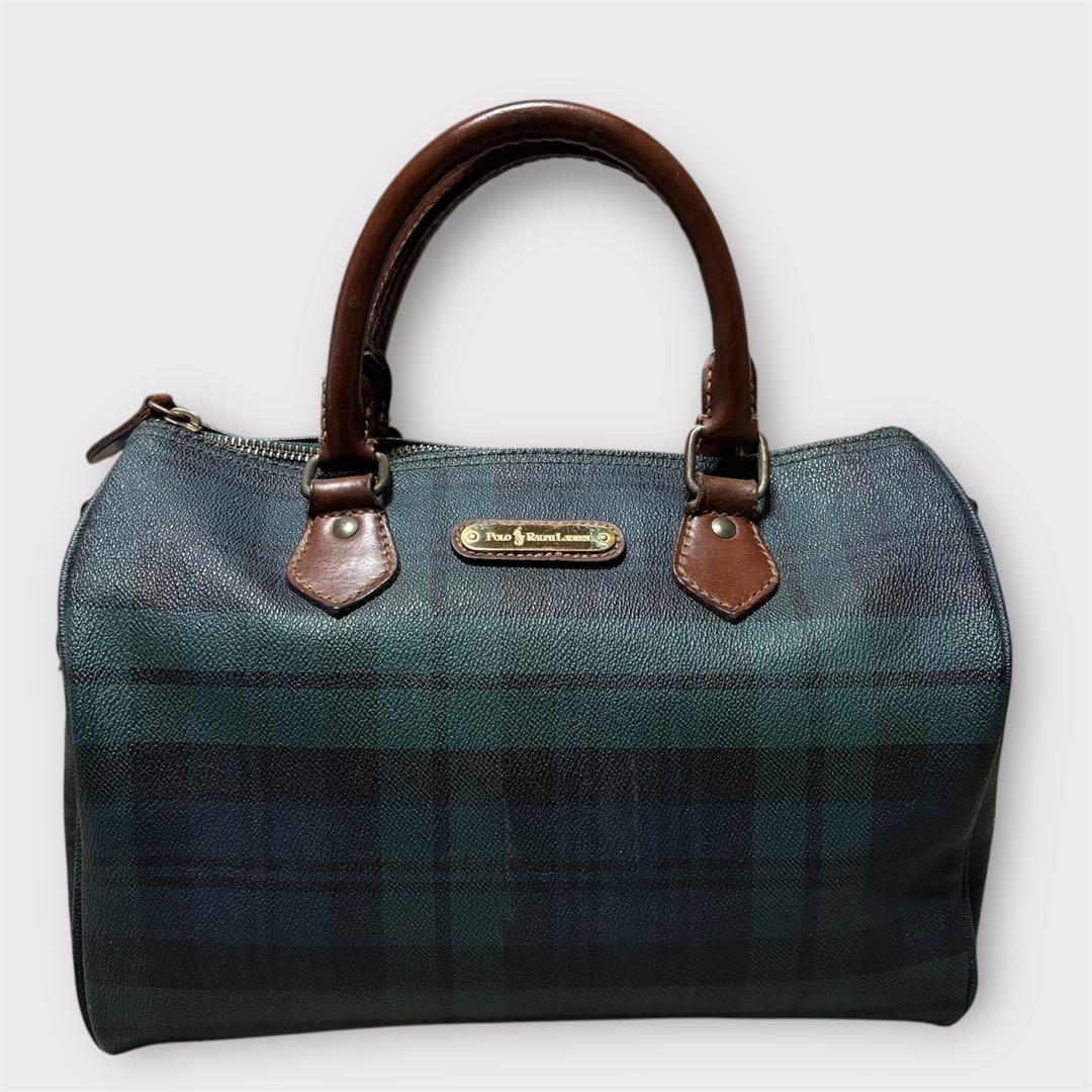 ポロラルフローレン ミニボストンバッグ ブラックチェック柄 ハンドバッグ