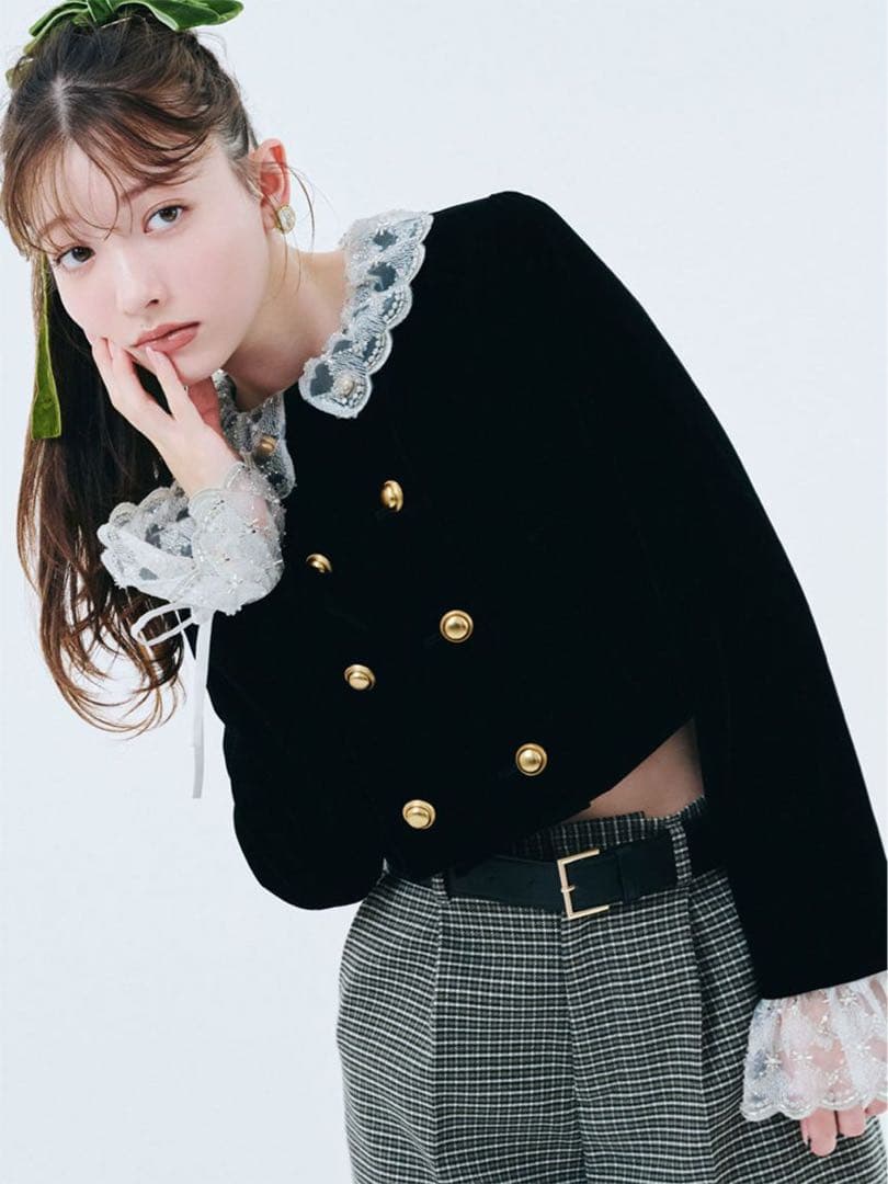 [L.B CANDY STOCK] スカラップビジューアタッチドジャケット