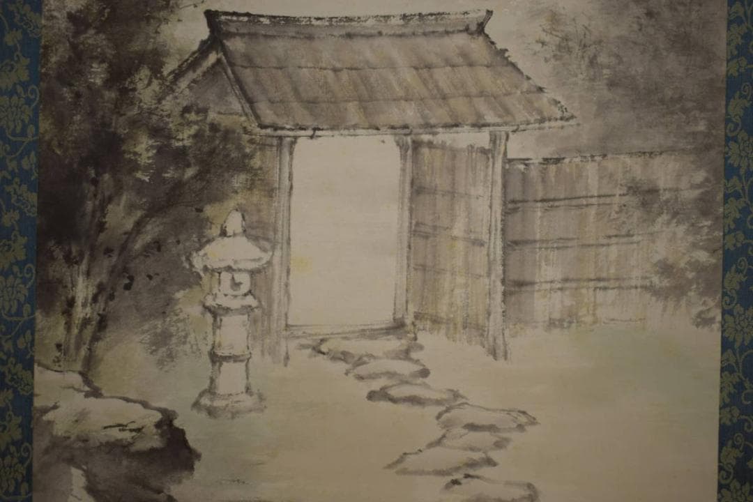 真作/佐藤古岫/山居春色図/桜花門前山水図/桐共箱付/布袋屋掛軸HI-609