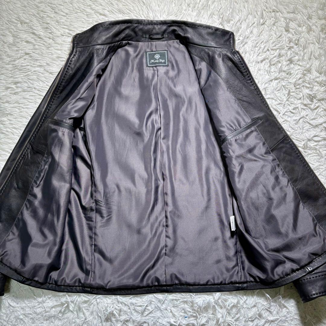 極美品】MEN'S BIGI シングルライダースジャケット レザー 羊 黒 M