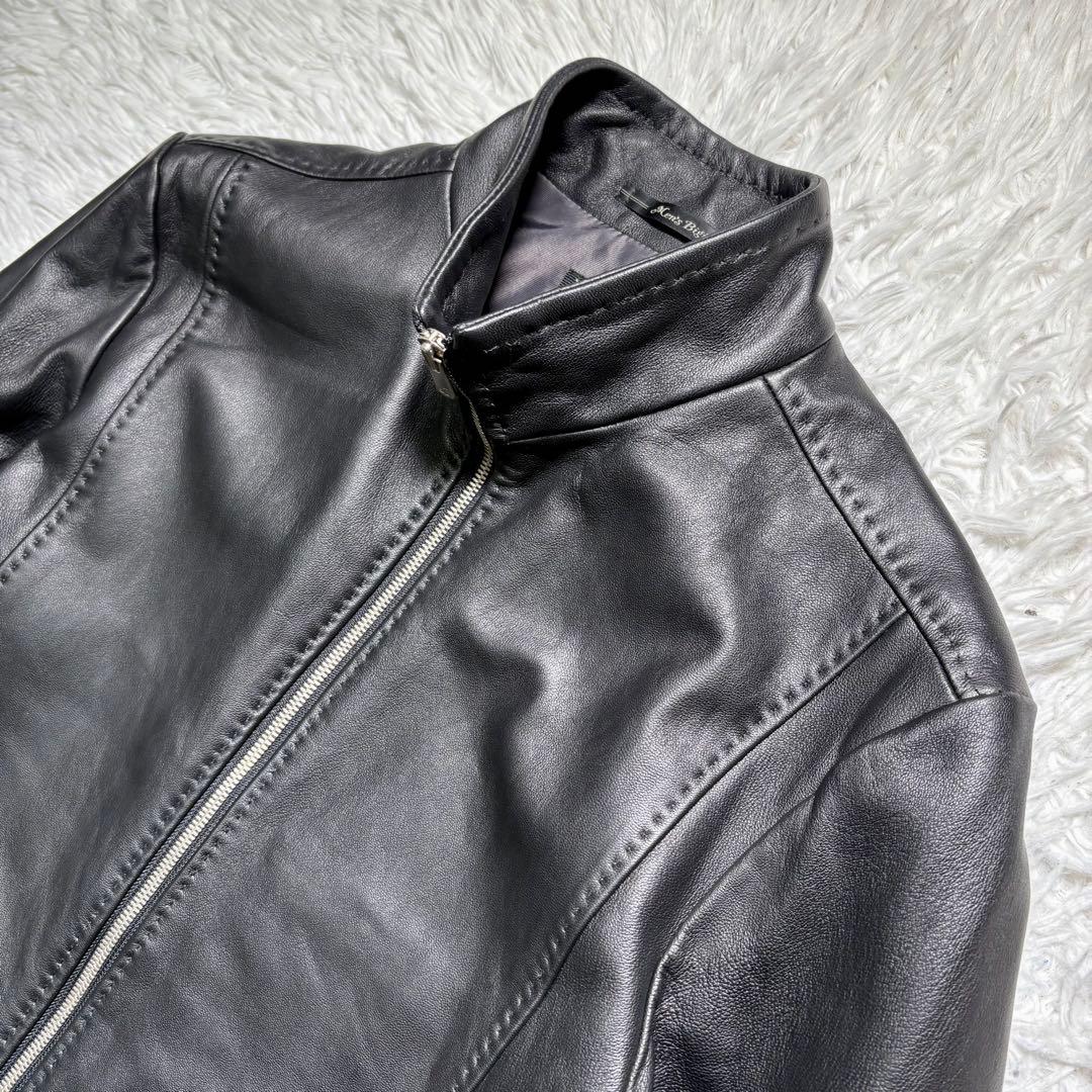 極美品】MEN'S BIGI シングルライダースジャケット レザー 羊 黒 M
