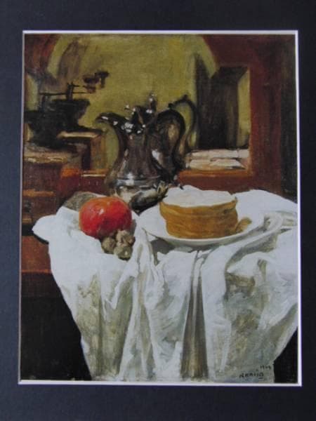 小磯良平、【ハムのある静物】、希少な大判額装用画集より、美品、新品額装付