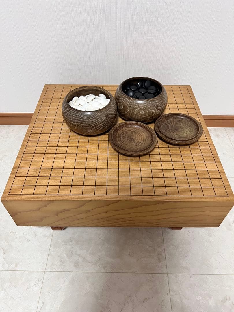 木製　囲碁碁盤　碁石セット　へそ有り