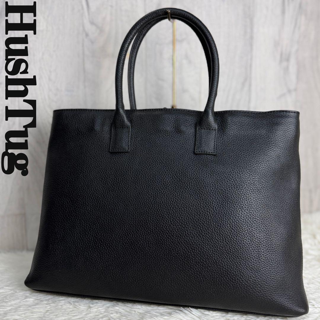 美品♡A4可♡HushTug ハッシュタグ レザー トートバッグ ブラック 黒