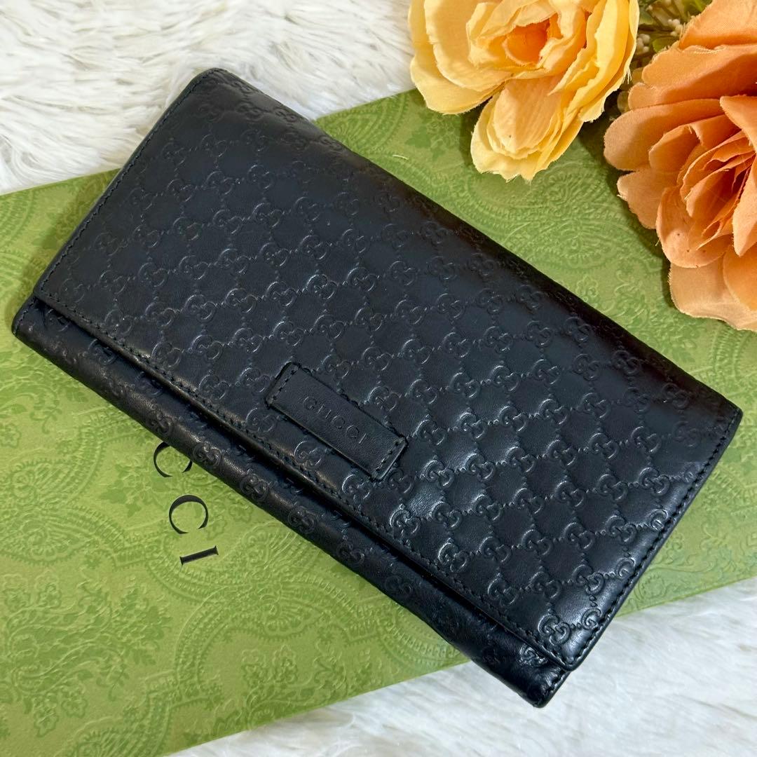 美品✨️GUCCI 長財布 マイクロシマ GG 型押し ロゴ ブラック